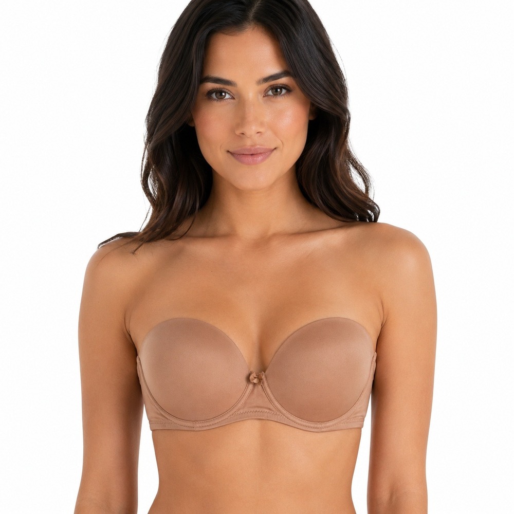 Felina Strapless Solid Bra Brown Classic Smooth Underwire Size 34C